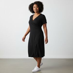 Soft Surroundings Black Faux Wrap Knit Dress - Large